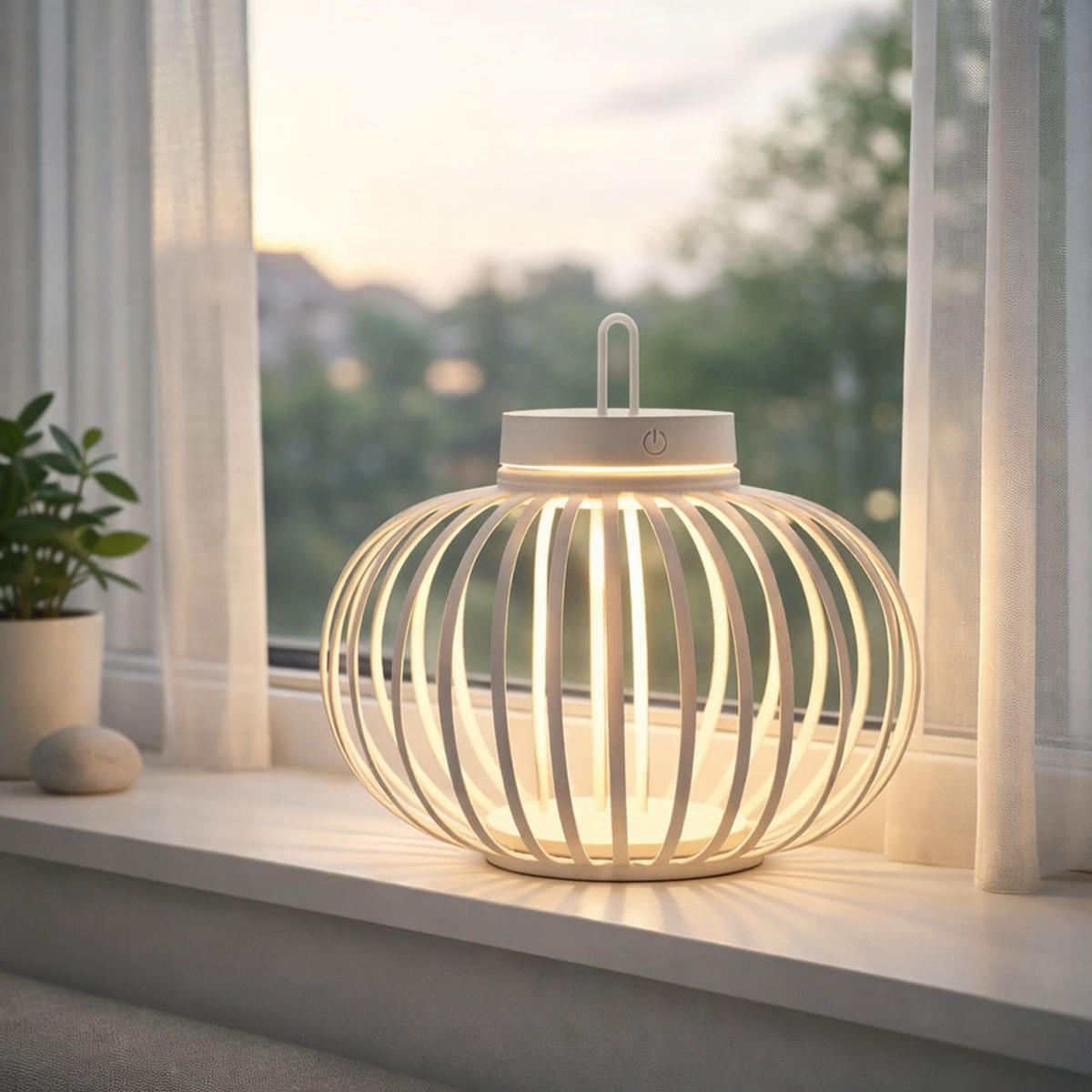 TISCHLEUCHTE GABBIA, greige, LED, Akku, Touchdimmer, Ø 36 cm - Beige, Holz (36/36/33cm)