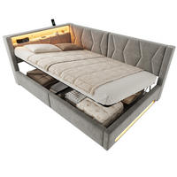 POLSTERBETT 140x200 cm in Dunkelgrau mit Bettkasten, LED-Beleuchtung und USB/Type-C - Dunkelgrau, Metall (140/200cm) - IVMEU