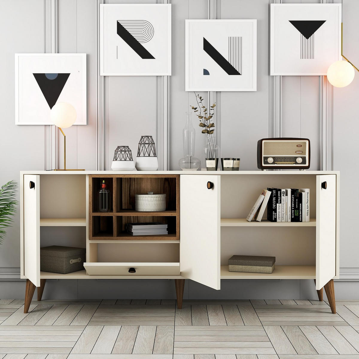 BUFFETSCHRANK napoli Weiß - Creme, Holz (180/81/35cm) - Habitat Garten
