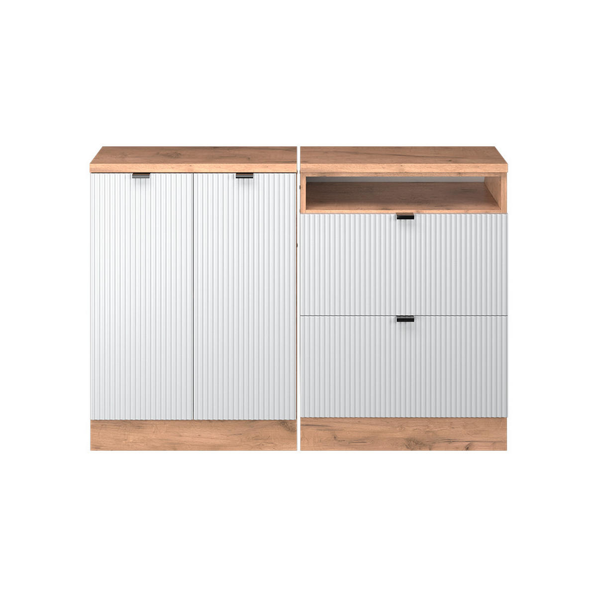 KUHINJSKI ORMAR ZA KOSINE KROVA R-Line Bijeli grebeni 120 cm Set od 2 korpusa ormara, dubina 60 cm - hrast medunac/bijela, drvni materijal (120/83.8/60cm) - Vicco