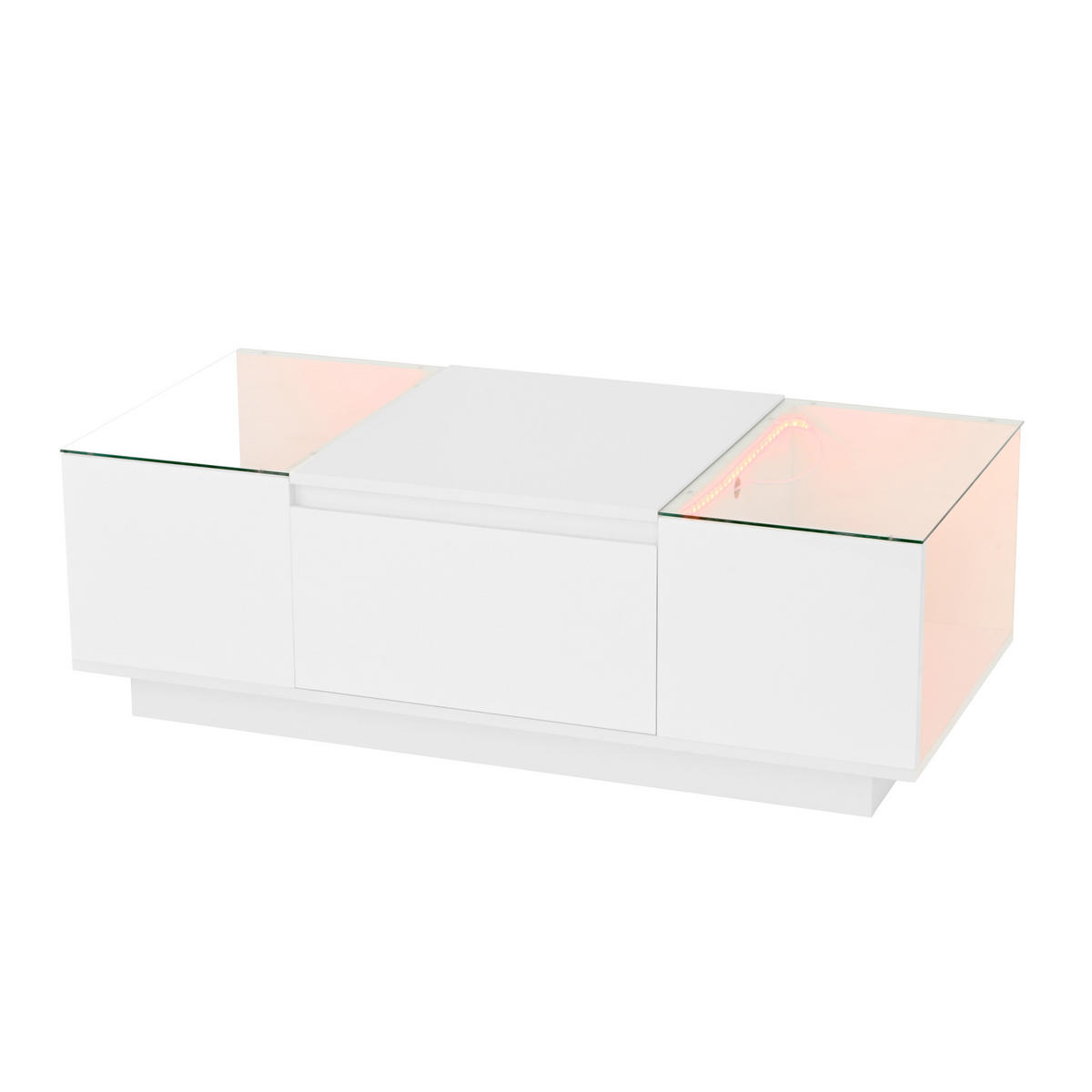 COUCHTISCH 105/50/35 cm weiß aus Spanplatte mit LED-Beleuchtung und Stauraum - Weiß, Holzwerkstoff (105/50/35cm) - OKMYHOME