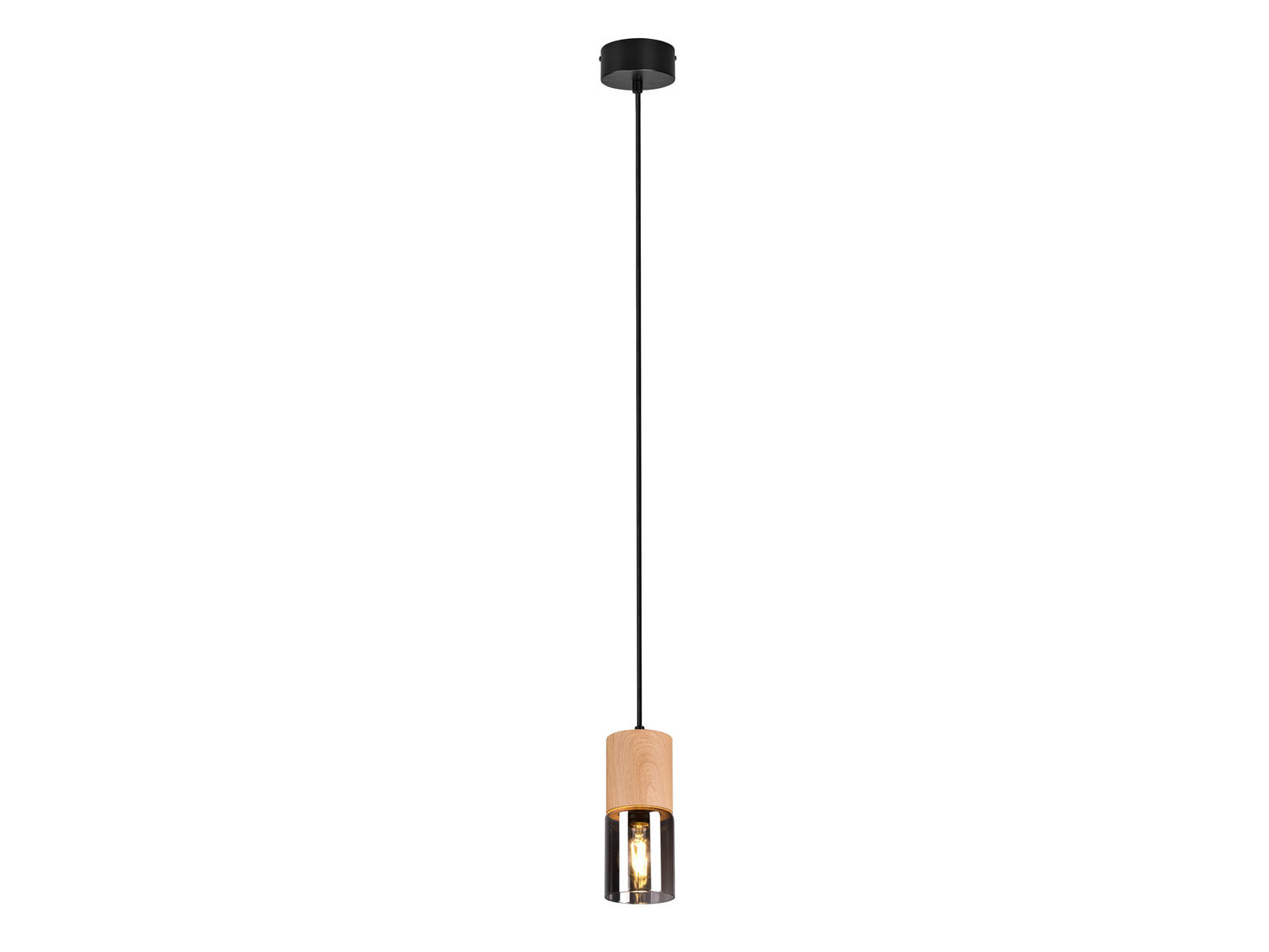 PENDELLEUCHTE Holz Ø10cm, Lampenschirm Rauchglas - Schwarz, Glas/Holz (10/10/150cm) - meineWunschleuchte