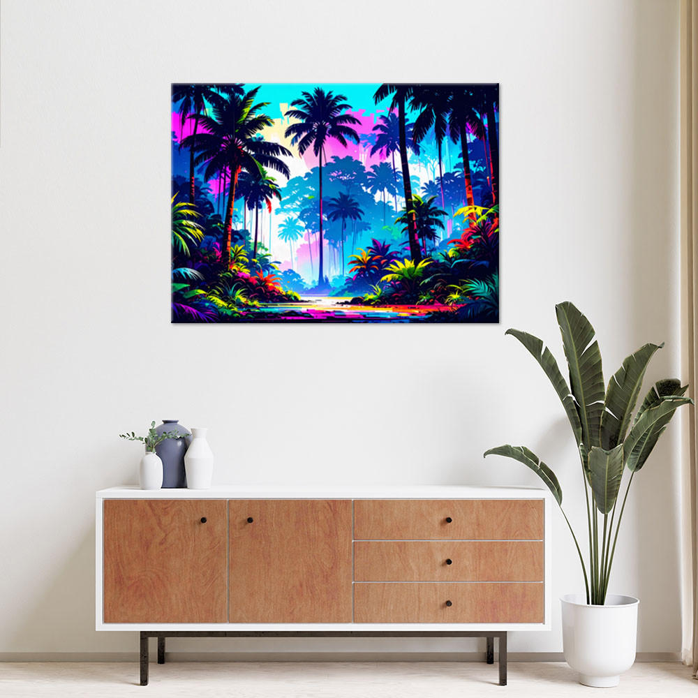 LEINWANDBILD Palmen Dschungel Bunte Abstrakt 100x70cm - Multicolor, Textil (100/70cm) - Feeby