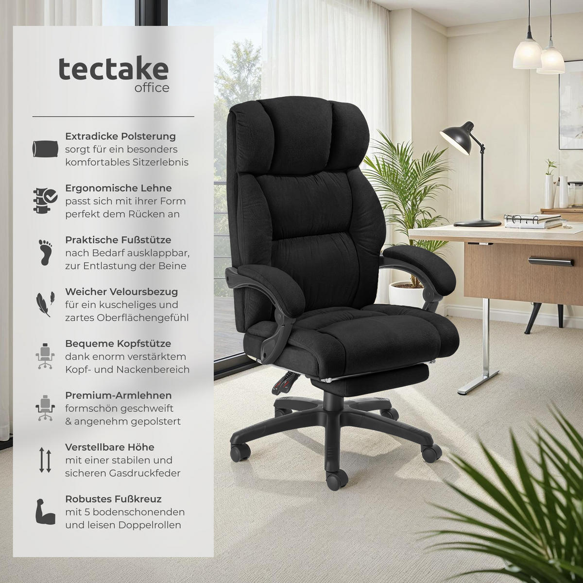 BÜROSTUHL Jillien,Belastbarkeit 120 kg,schwarz - Schwarz, Kunststoff (64/115/118cm) - tectake