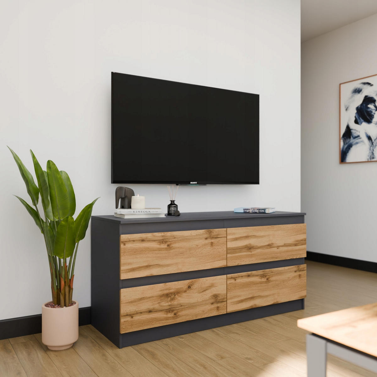 TV-SCHRANK CR3- RTV-4 Graphit-Wotan Eiche 127,4/44/60,8 cm - Eiche Wotan/Graphitfarben, Holzwerkstoff (127.4/60.8/44cm)