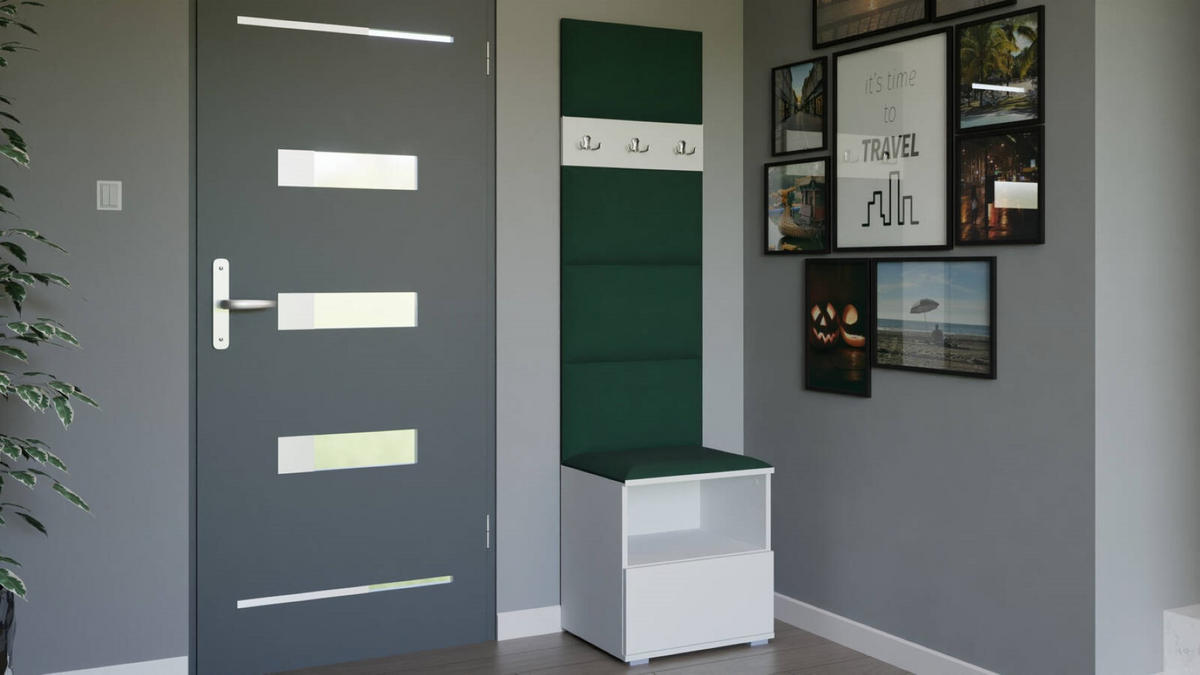 GARDEROBEN-SET Nela IV mit gepolsterten Paneelen 50/187/40 - Dunkelgrün/Silberfarben, Holzwerkstoff/Kunststoff (50/187/40cm)
