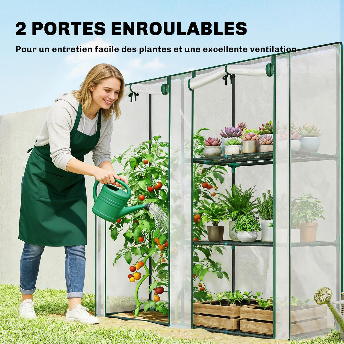 GEWÄCHSHAUS DE-12090 mit 3 Etagen & 2 Rolltüren Transparent - Transparent, Kunststoff (45/151/143cm) - ComfortXL