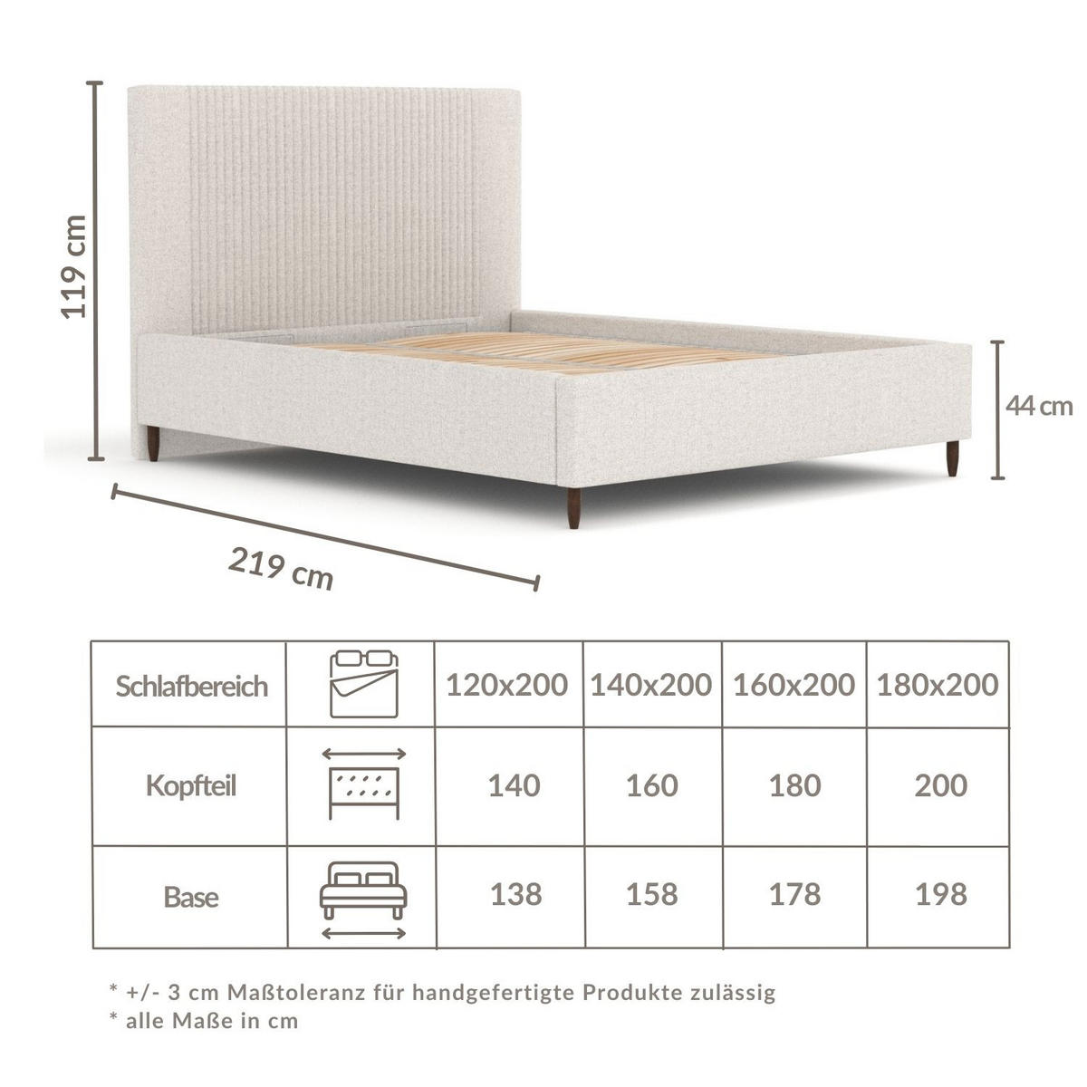 POLSTERBETT Etero Creme 140/200 cm im Webstoff - Wengefarben/Creme, Holz/Holzwerkstoff (140/200cm) - Maison de Reve