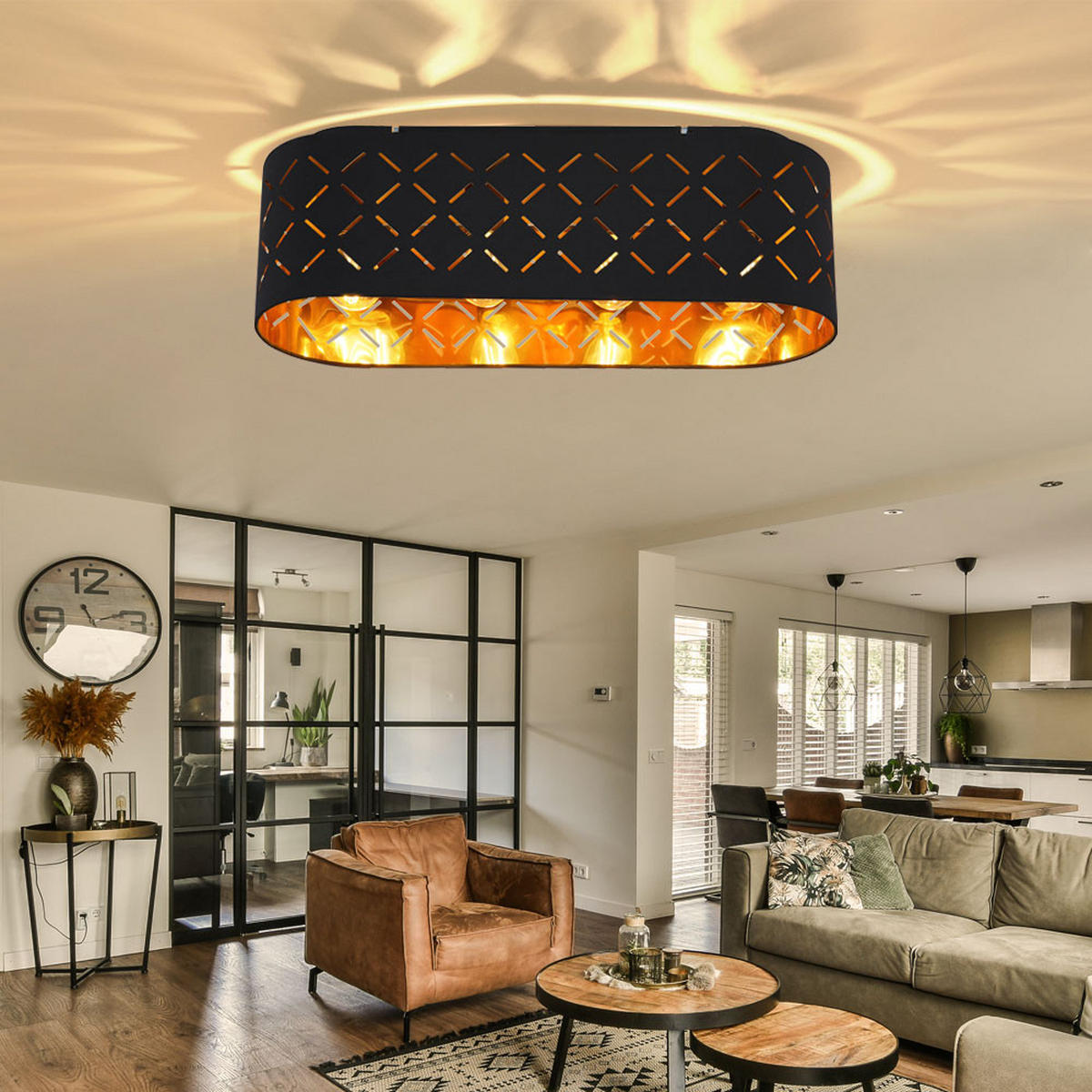 DECKENLEUCHTE Clarke Metall Schwarz - Schwarz, Metall (60/20/18cm) - Globo Lighting