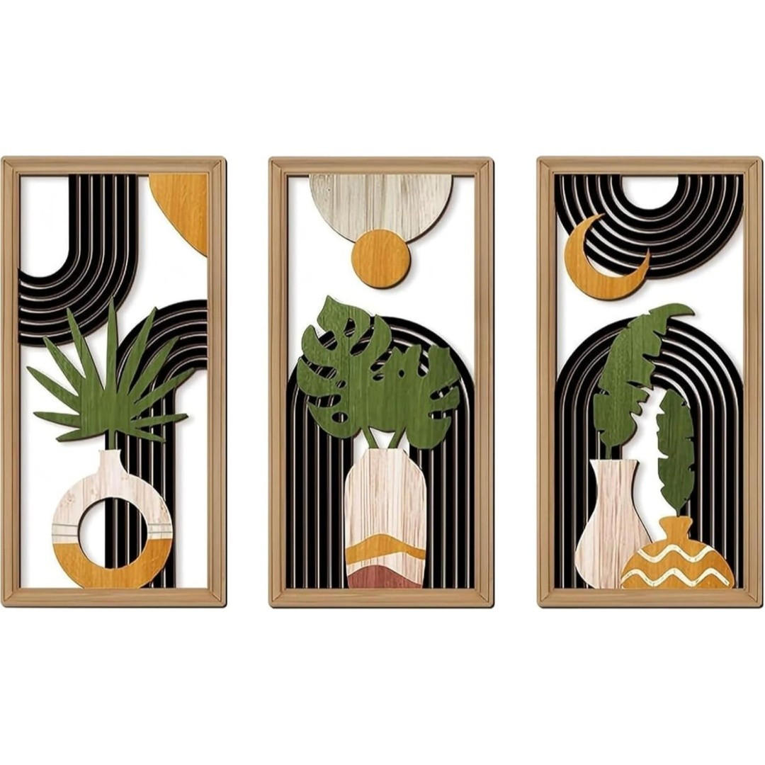 WANDDEKO Holz 30x15cm Abstrakt Boho 3er Set - Akaziefarben, Holzwerkstoff (30/1cm) - Weltevree