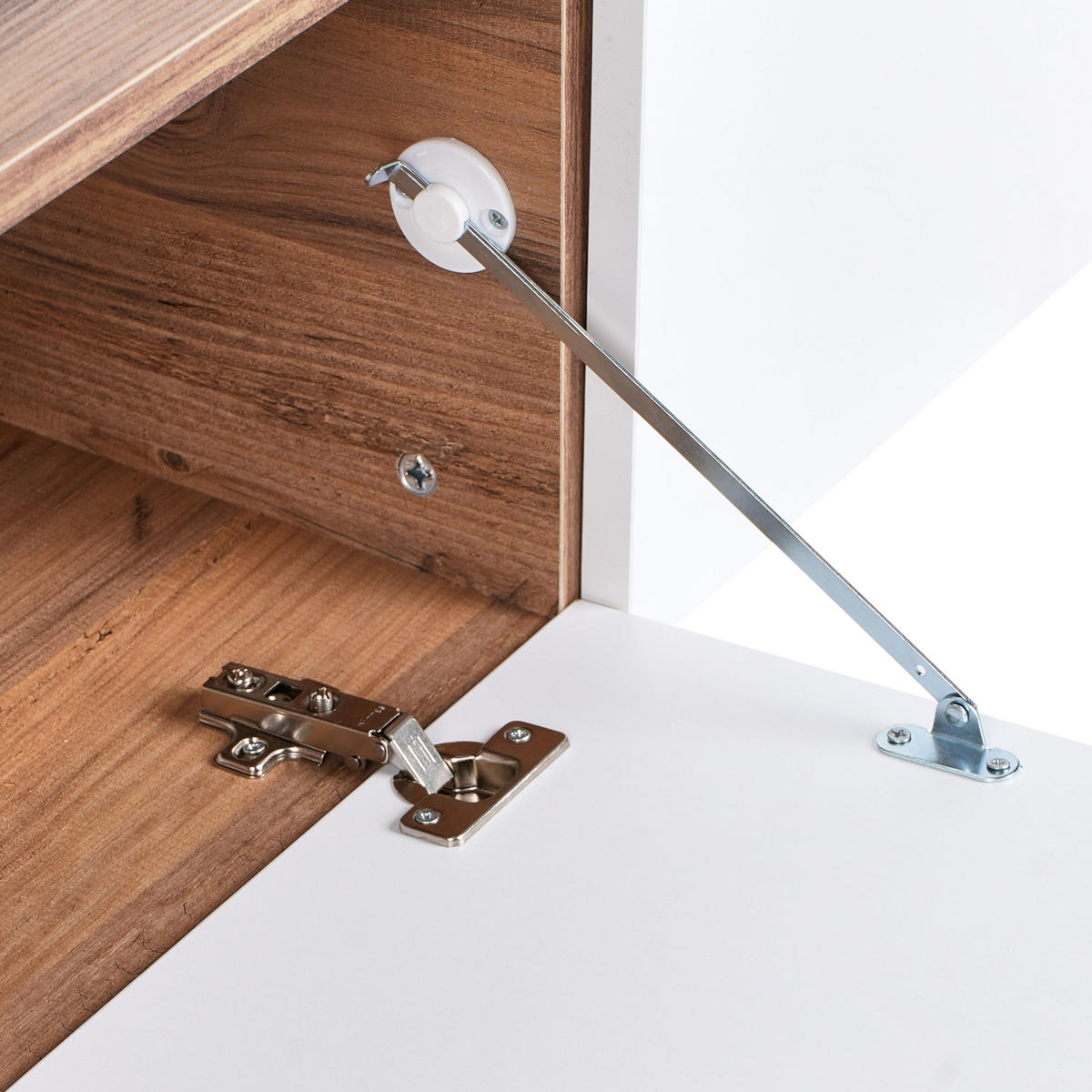 WANDMONTIERTER-TV-SCHRANK Weiß/Braun Gladstone - Weiß/Braun, Holzwerkstoff (180/30/32cm) - Beliani