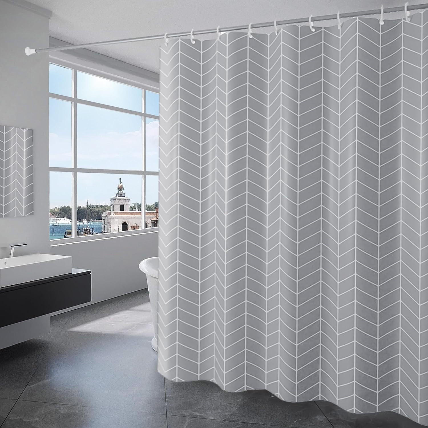 DUSCHVORHANG Stoff Polyester wasserdicht maschinenwaschbar mit Haken Grau - Grau, Kunststoff (180/180cm) - MCBOSON