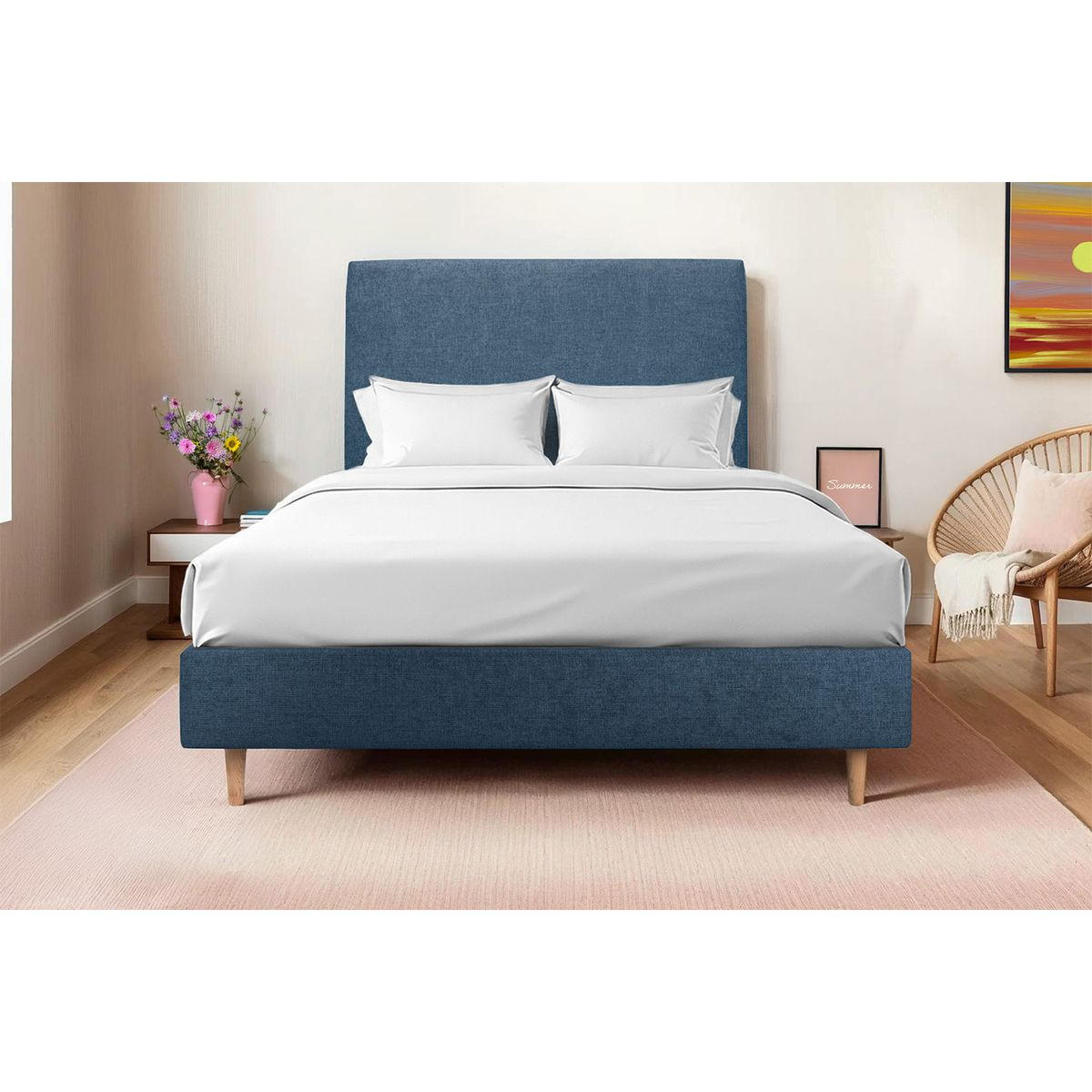 KOPFTEIL gepolstertes – ozeanblauer Stoff - 180 cm - Beige/Dunkelblau, Karton/Holz (180/120/10cm) - Sommeil de Plomb
