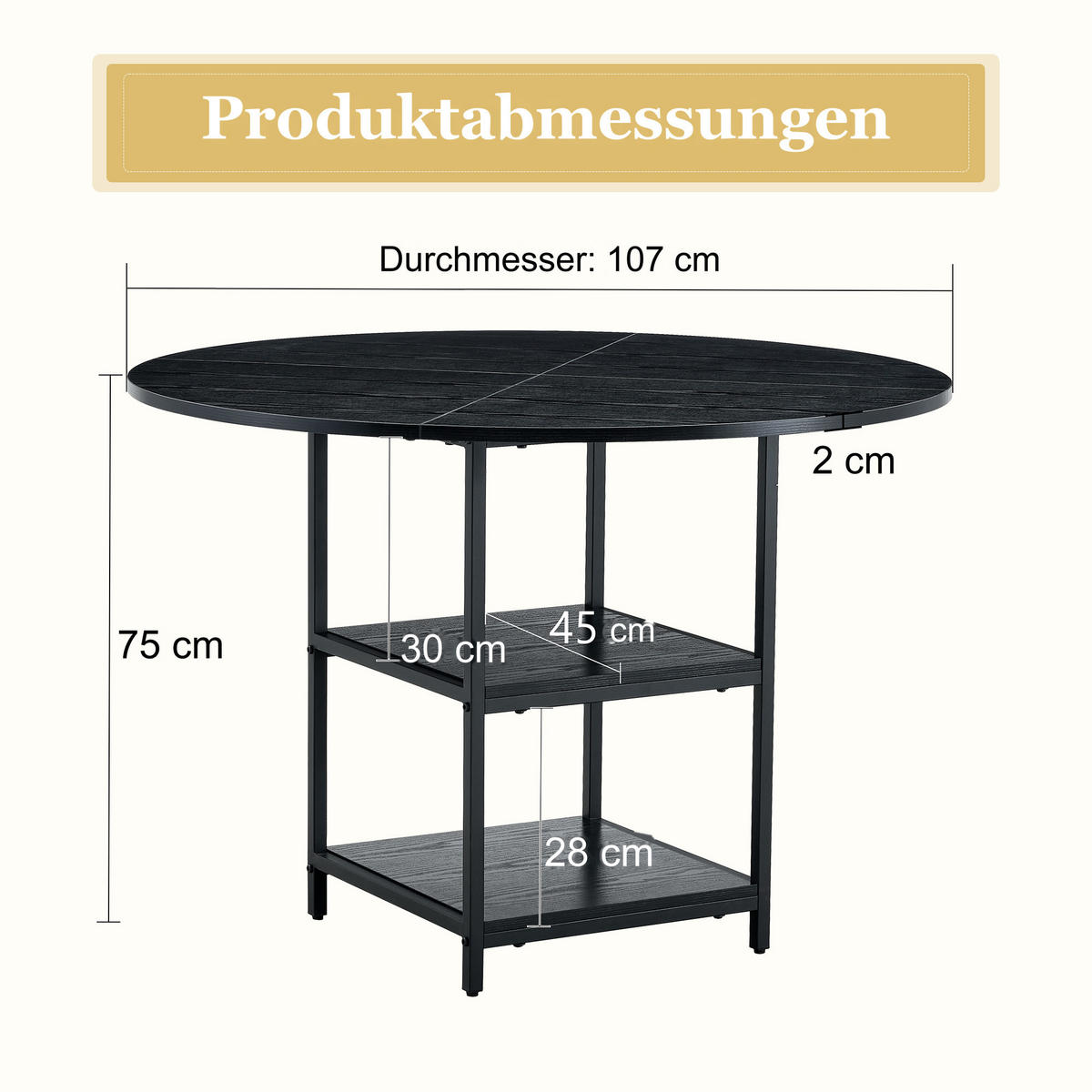 ESSTISCH 107 cm, Schwarz - Schwarz, Metall (107/107/75cm)