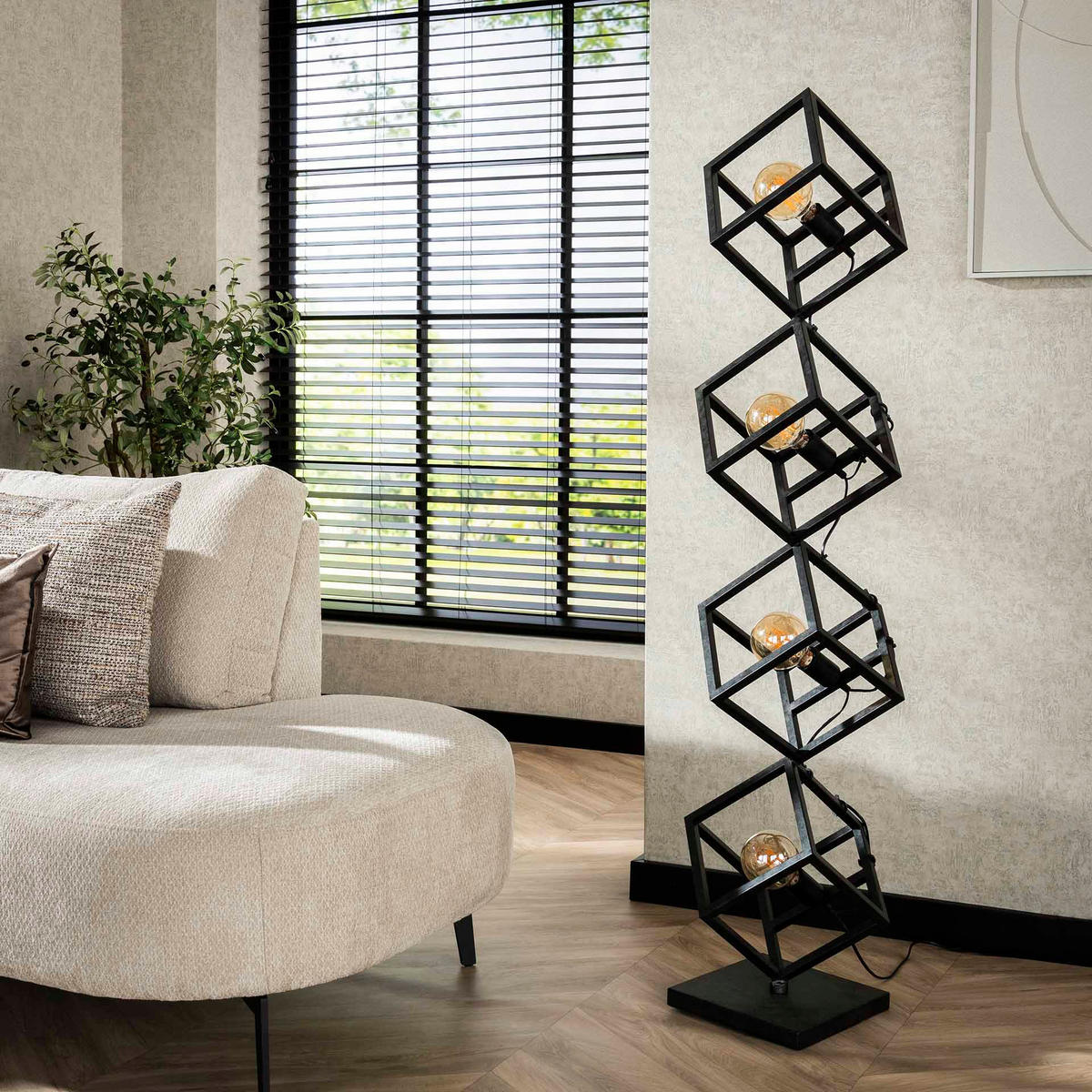 STEHLEUCHTE Cube Schwarz 35/35/150 cm - Schwarz, Metall (35/35/150cm) - Hoyz Collection