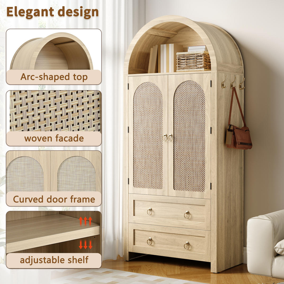 HIGHBOARD 80/180/40 cm Eichenholzfarbe aus MDF mit Rattantüren - Eichefarben, Holzwerkstoff (40/180/80cm) - OKMYHOME