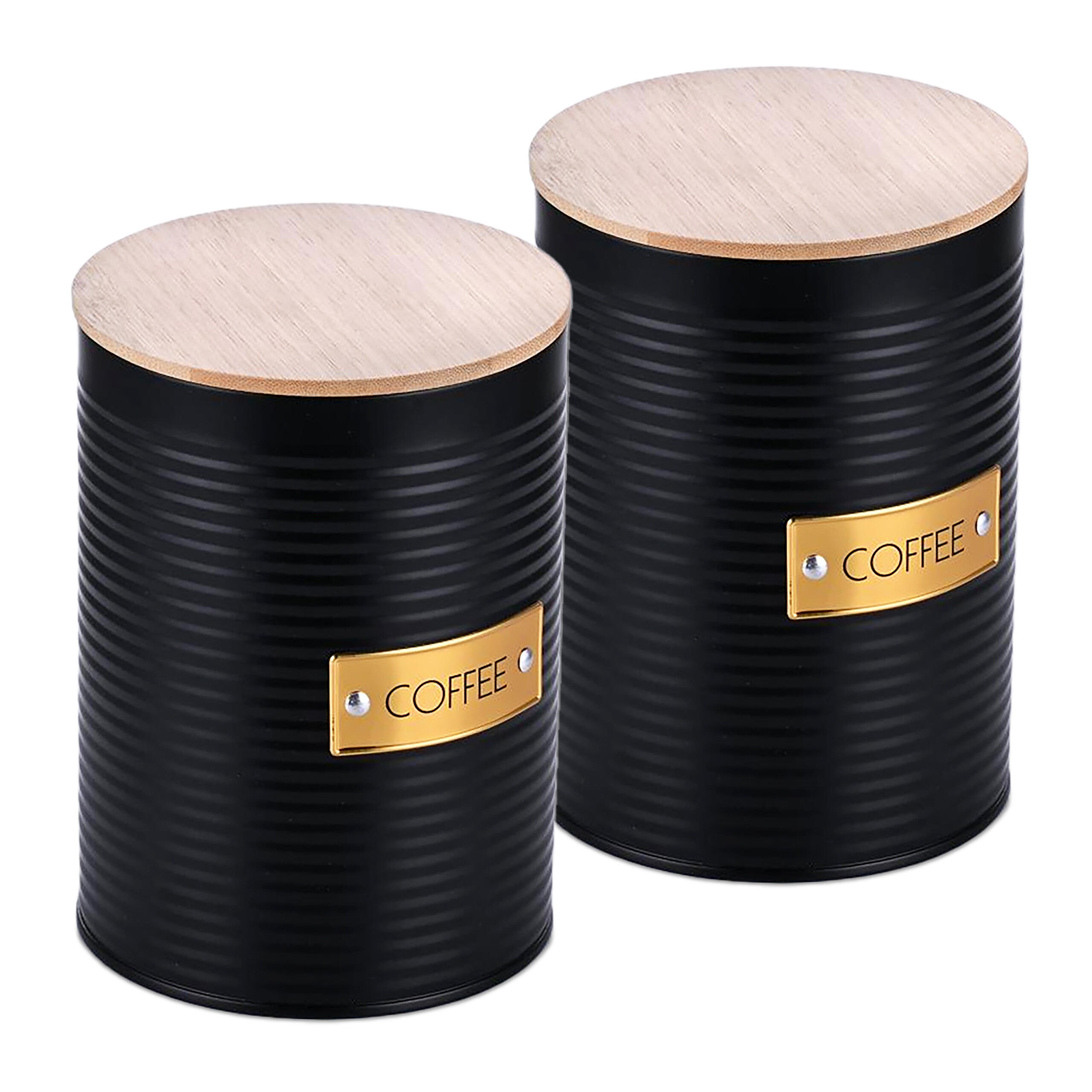KAFFEEDOSE 2er Set - Schwarz, Holz/Metall (11/16cm) - Relaxdays
