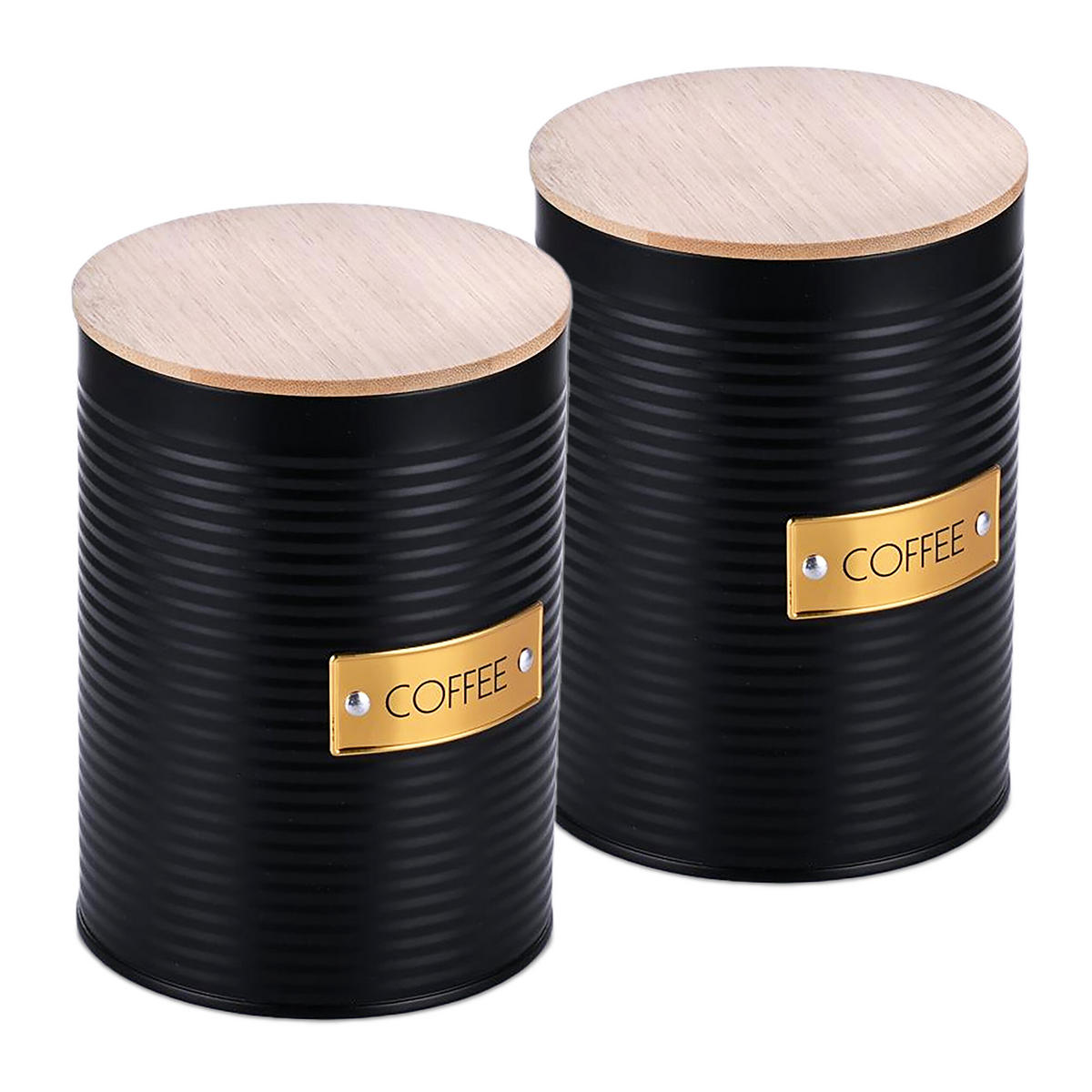 KAFFEEDOSE 2er Set - Schwarz, Holz/Metall (11/16cm) - Relaxdays
