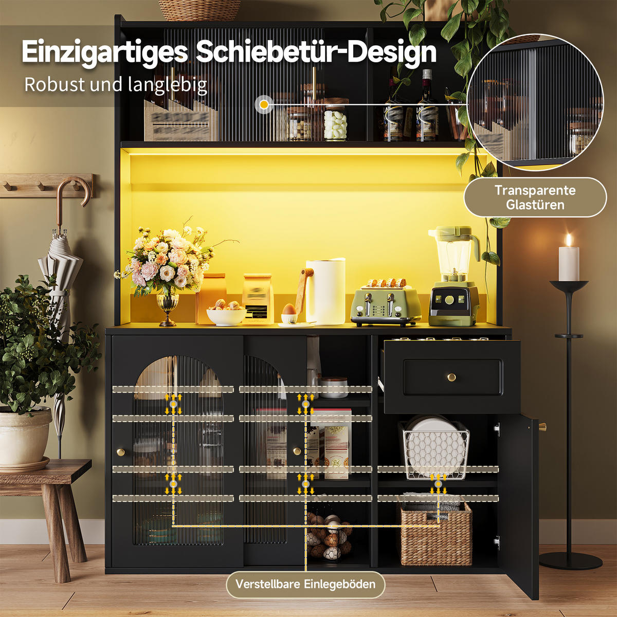BUFFETSCHRANK Schwarz 120/35/167 cm - Schwarz, Holz (120/167/35cm) - PANGIVO