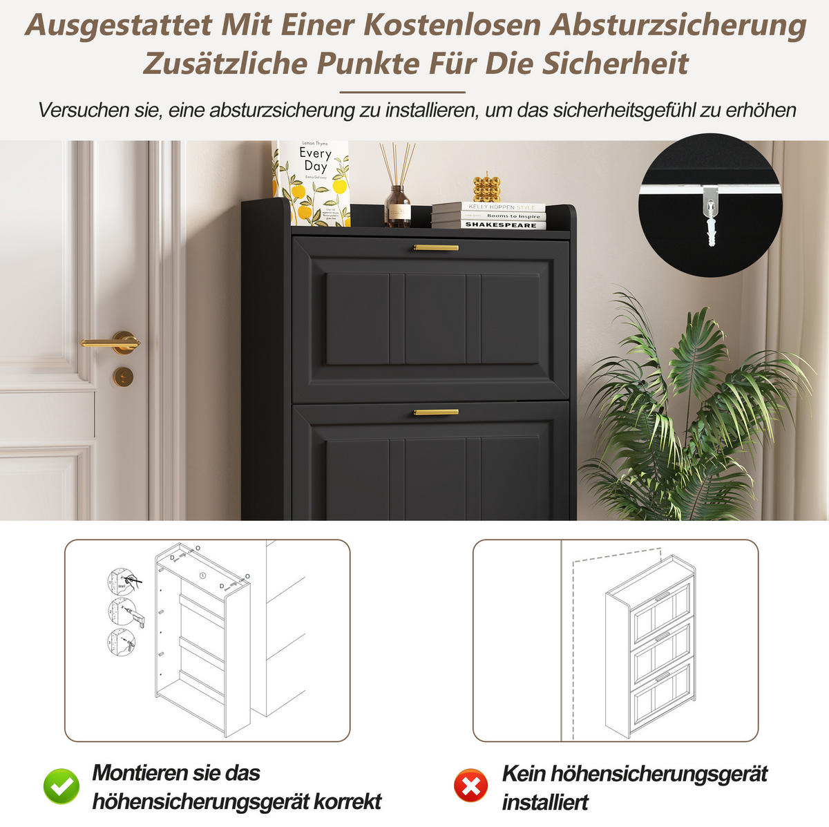 SCHUHSCHRANK 70/24/120 cm mit Klapptüren und Schublade, 6 Fächer, Schwarz - Schwarz, Holzwerkstoff (70/120/24cm) - Redom