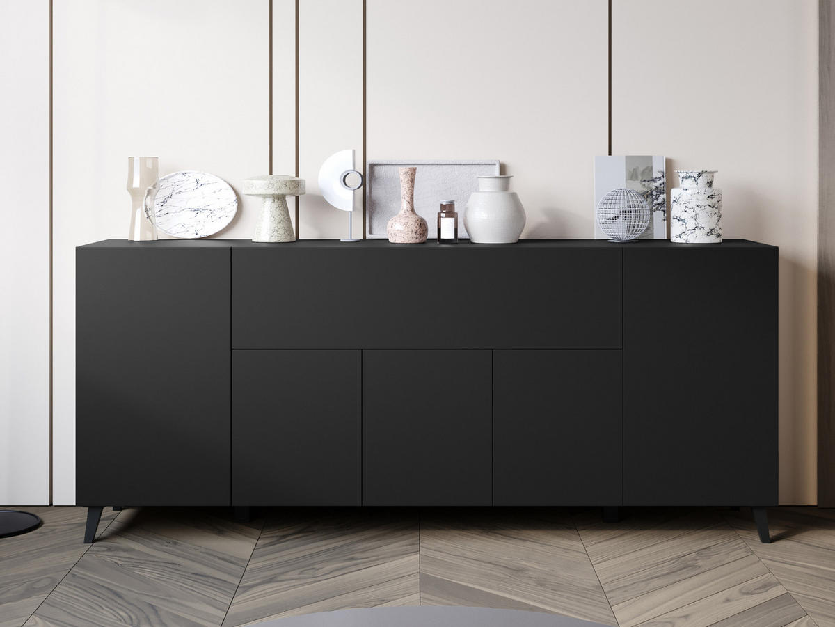 SIDEBOARD Phuket 180 - Schwarz/Graphitfarben, Holzwerkstoff/Kunststoff (180/76/38cm) - MIRJAN24