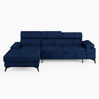 ECKSOFA VENTO Links Blau Velours Premium L-Form Couch mit Schlaffunktion & Bettkasten - Blau/Schwarz, Holz (190/261cm) - Barchello