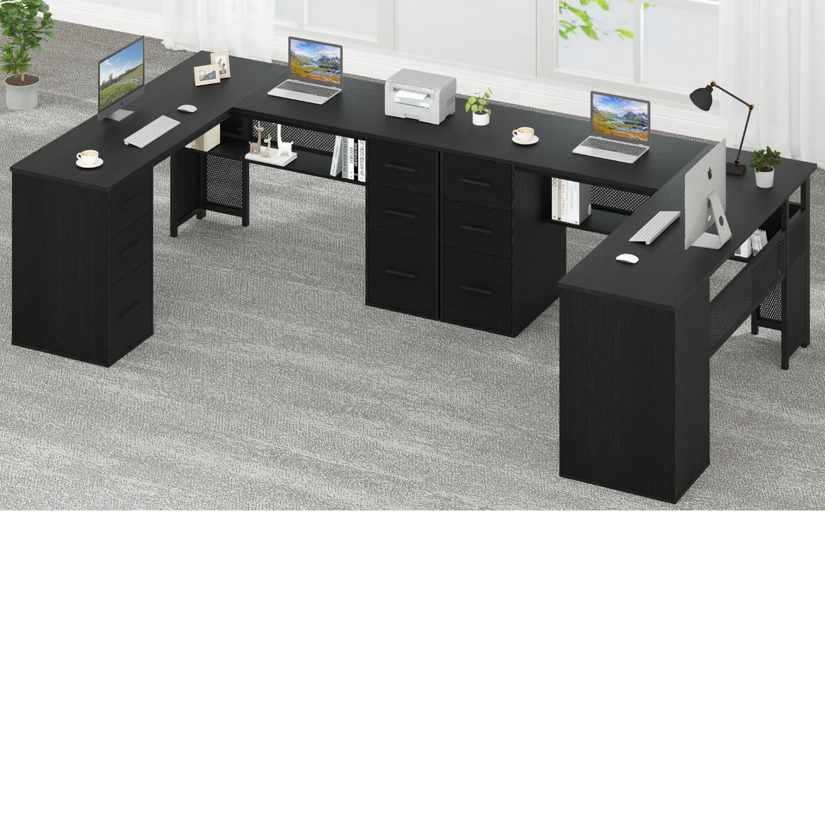 SCHREIBTISCH L-FORM mit Schubladen Eckschreibtisch 150 x 150 cm - Schwarz, Holzwerkstoff/Metall (150/150/76.2cm) - Quality Elegance