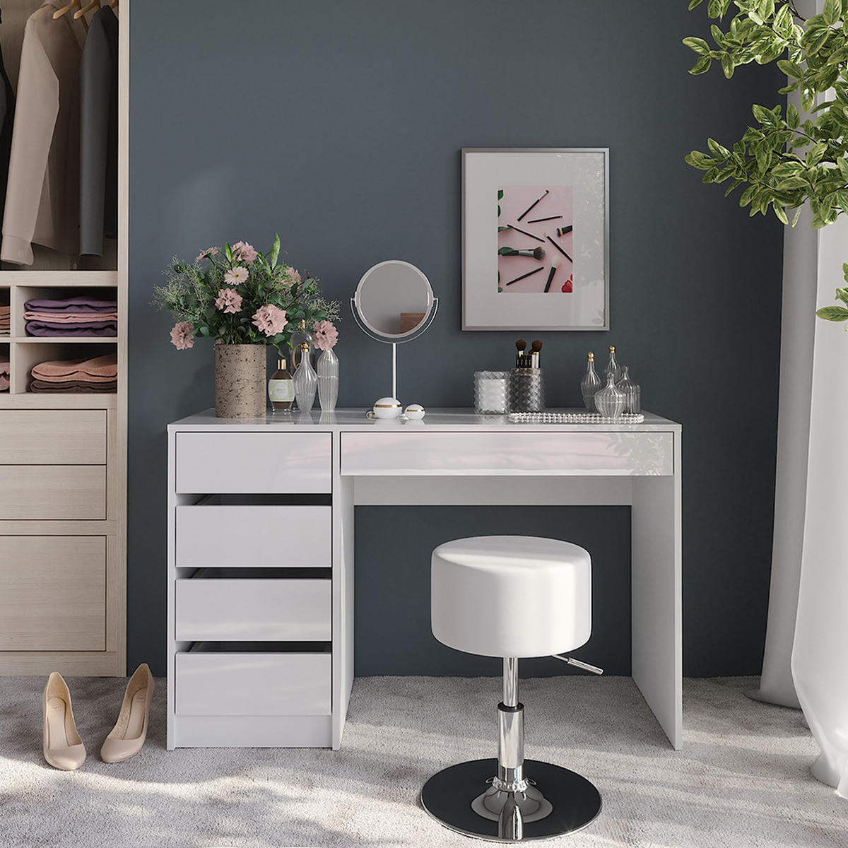 TOALETNÍ STOLEK Sherry Bílá/bílý vysoký lesk - vysoce lesklá bílá, kompozitní dřevo (119.8/76/50.1cm) - Vicco