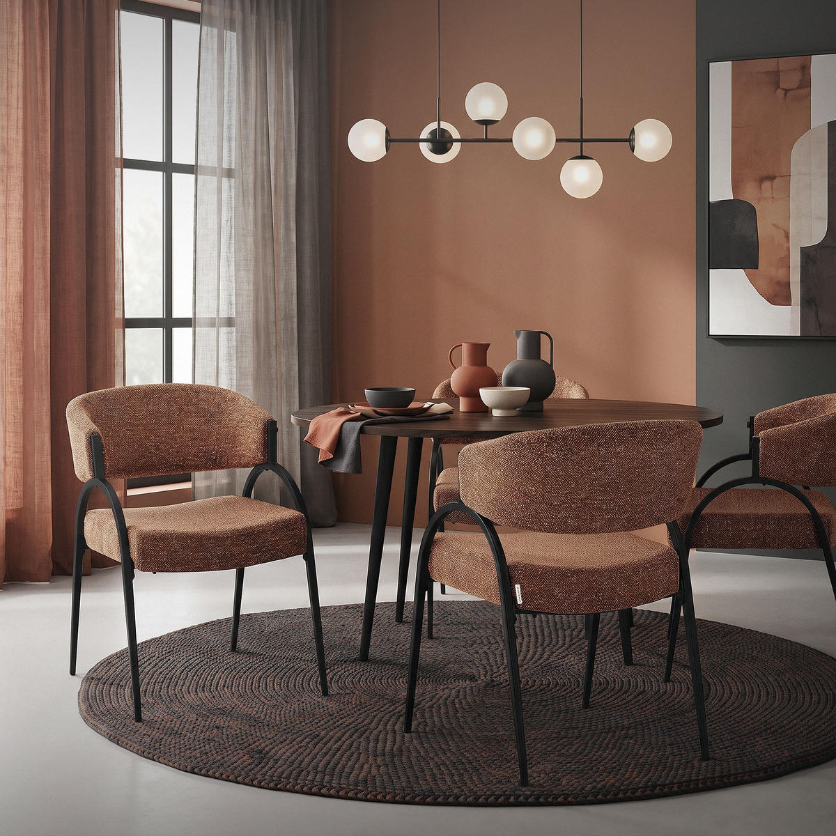 ESSZIMMERSTUHL 2er Set Küchenstühle gepolstert mit Webstoff-Bezug und Arm- und Rückenlehne Rot - Rot/Schwarz, Textil/Metall (54/81/65cm) - ML-DESIGN