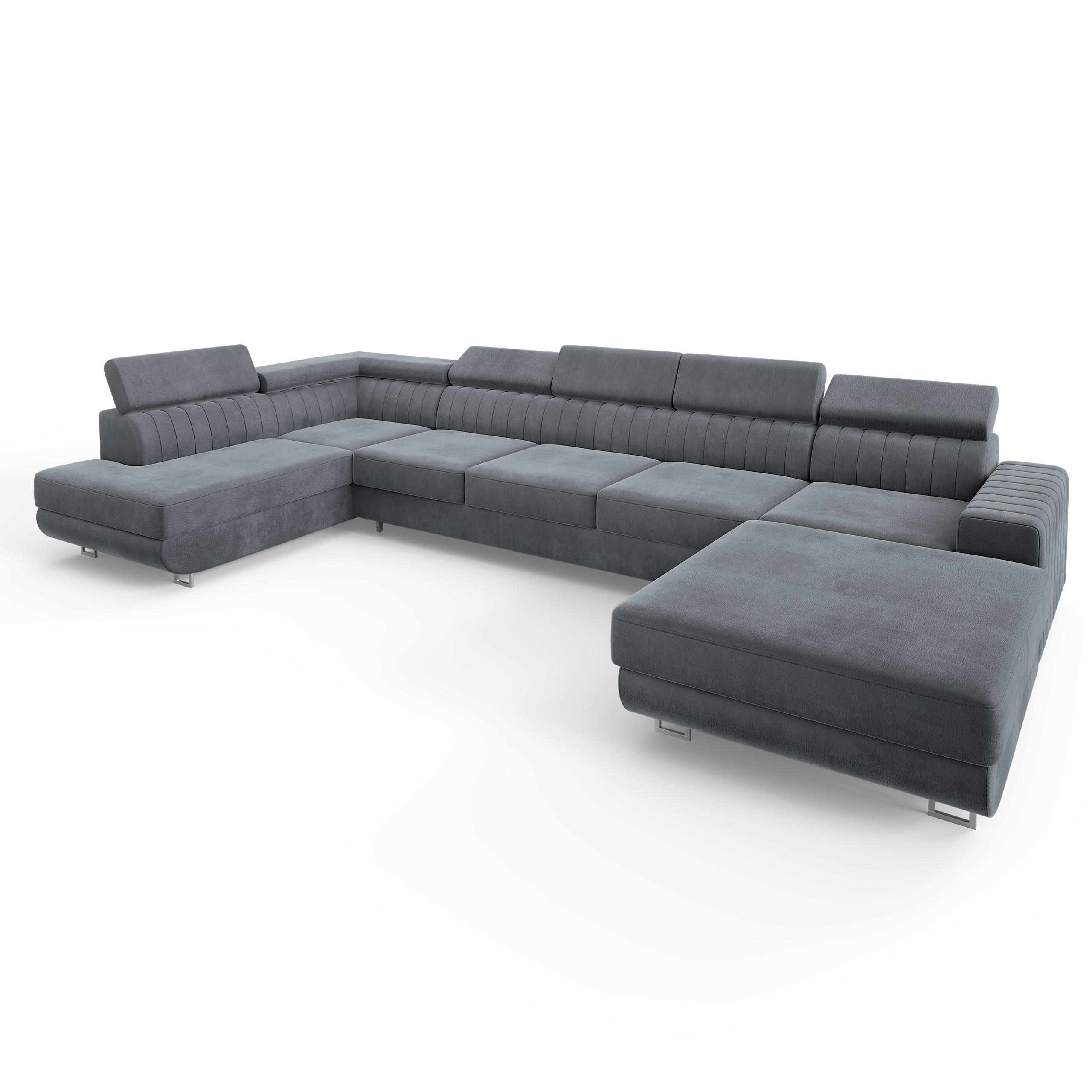 WOHNLANDSCHAFT GAIAN Grau Velours-Stoff mit Schlaffunktion - Grau, Holz (412/88/190cm) - MASSENO