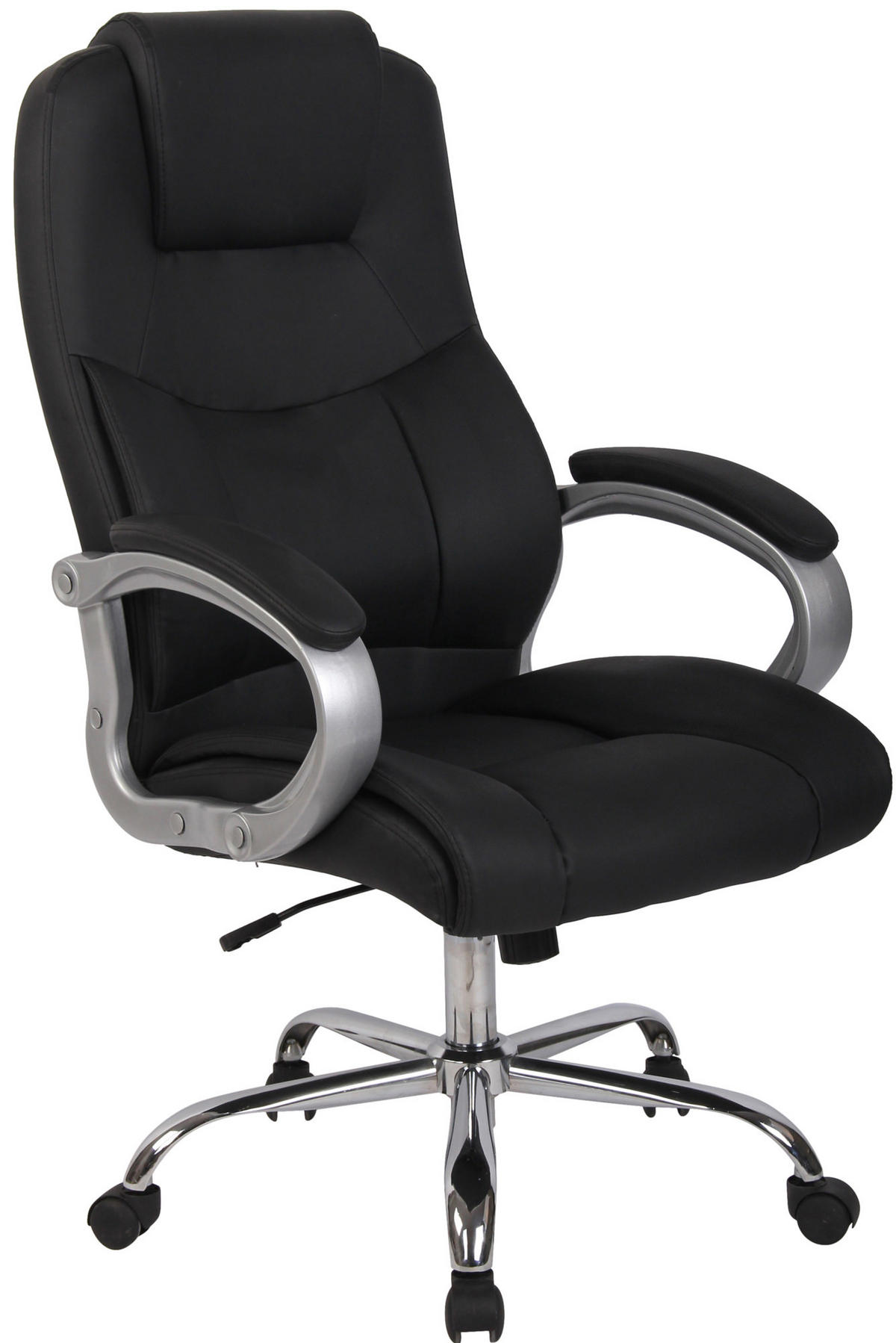 CHEFSESSEL Lederlook schwarz - Chromfarben/Schwarz, Textil/Metall (66/113/70cm) - CLP