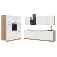 KÜCHENZEILE Fame-Line, Weiß Hochglanz/Goldkraft Eiche, 460 cm, AP Marmor - Honigeiche/Weiß Hochglanz, Holzwerkstoff (460/206.8/60cm) - Vicco