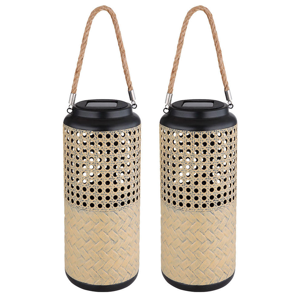 LED AUSSENLEUCHTE Bambus Braun Schwarz 2er Set - Braun, Holz (12/12/45cm)