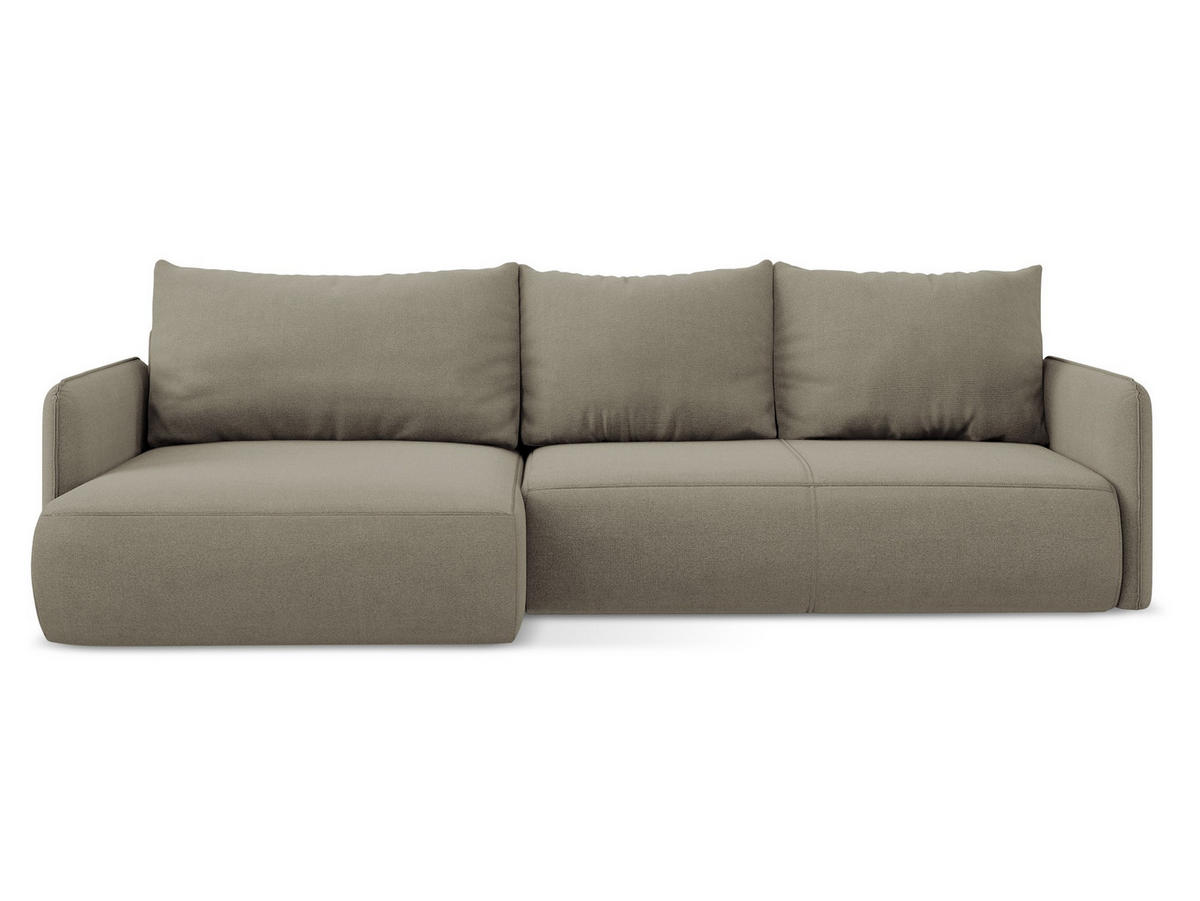 ECKSOFA mit Schlaffunktion Strukturstoff Stoff Beige - Beige/Schwarz, Kunststoff/Textil (148/240cm) - Makamii