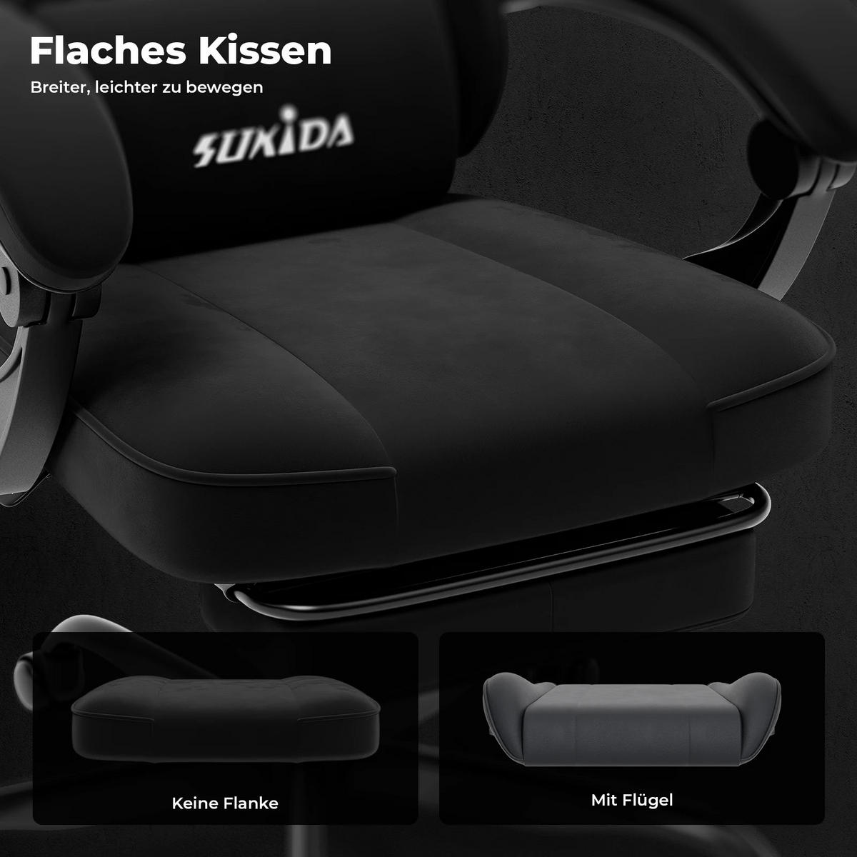 GAMINGSTUHL mit Fußstütze & Lendenkissen Ergonomisch Schwarz - Schwarz, Metall (62.2/180/48.3cm) - Kaket