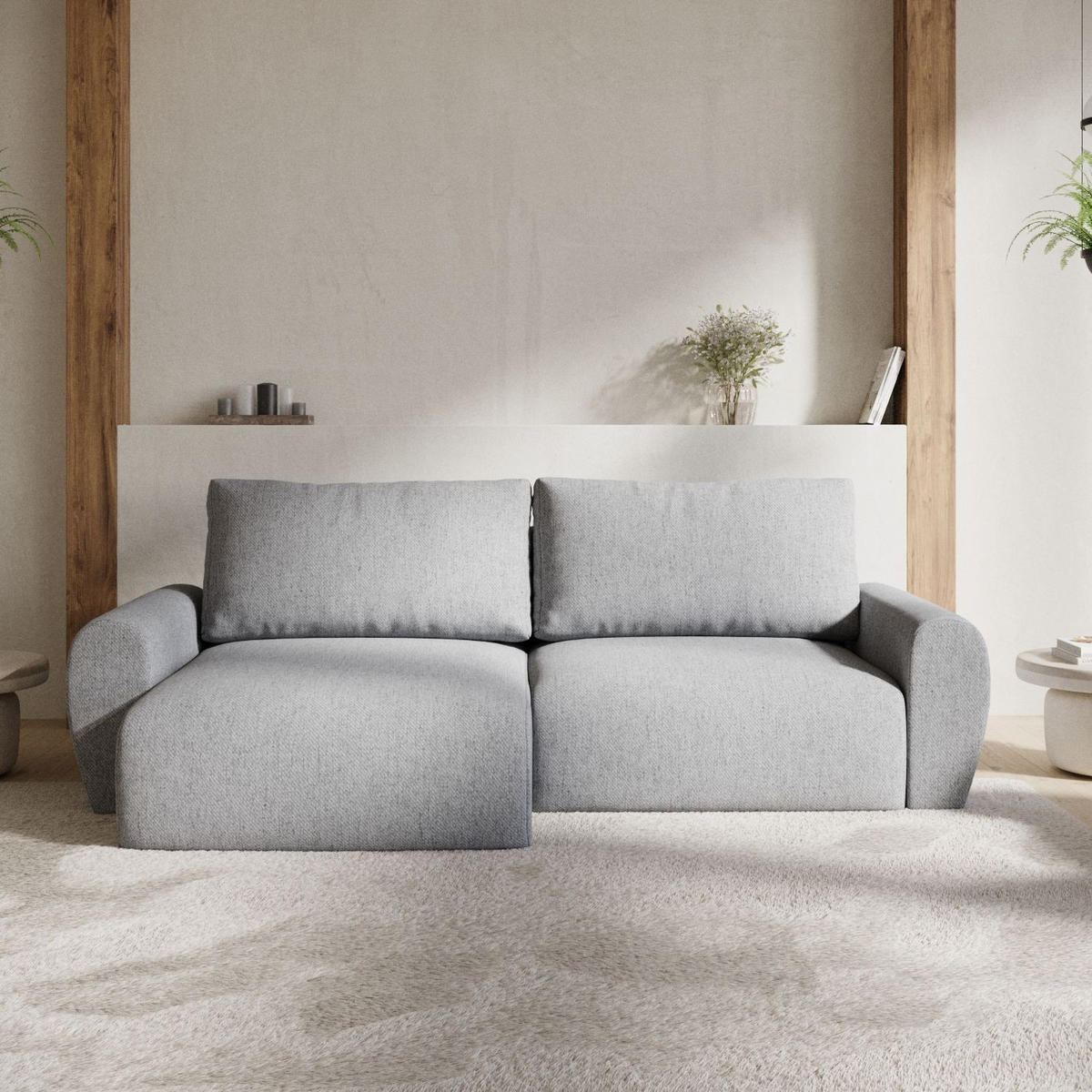 ECKSOFA OMARI mit Schlaffunktion Grau im Neve Stoff - Schwarz/Grau, Holz/Holzwerkstoff (253/153cm) - AltaBeds