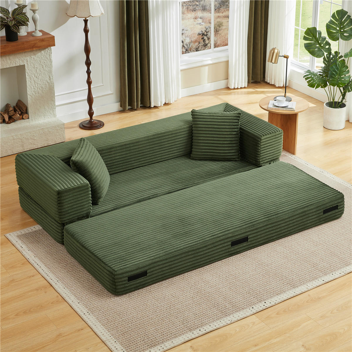 SCHLAFSOFA 2-in-1 Cord Schlafcouch, wandelbar, Grün - Grün, Textil (200/60/76cm) - Kaket