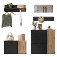 DIELEN-SCHUHSCHRANK-SET in Natur/Schwarz mit Schuhbank, 2 Klappen und Stauraum - Naturfarben, Holzwerkstoff (85/85/36cm) - BEAOK