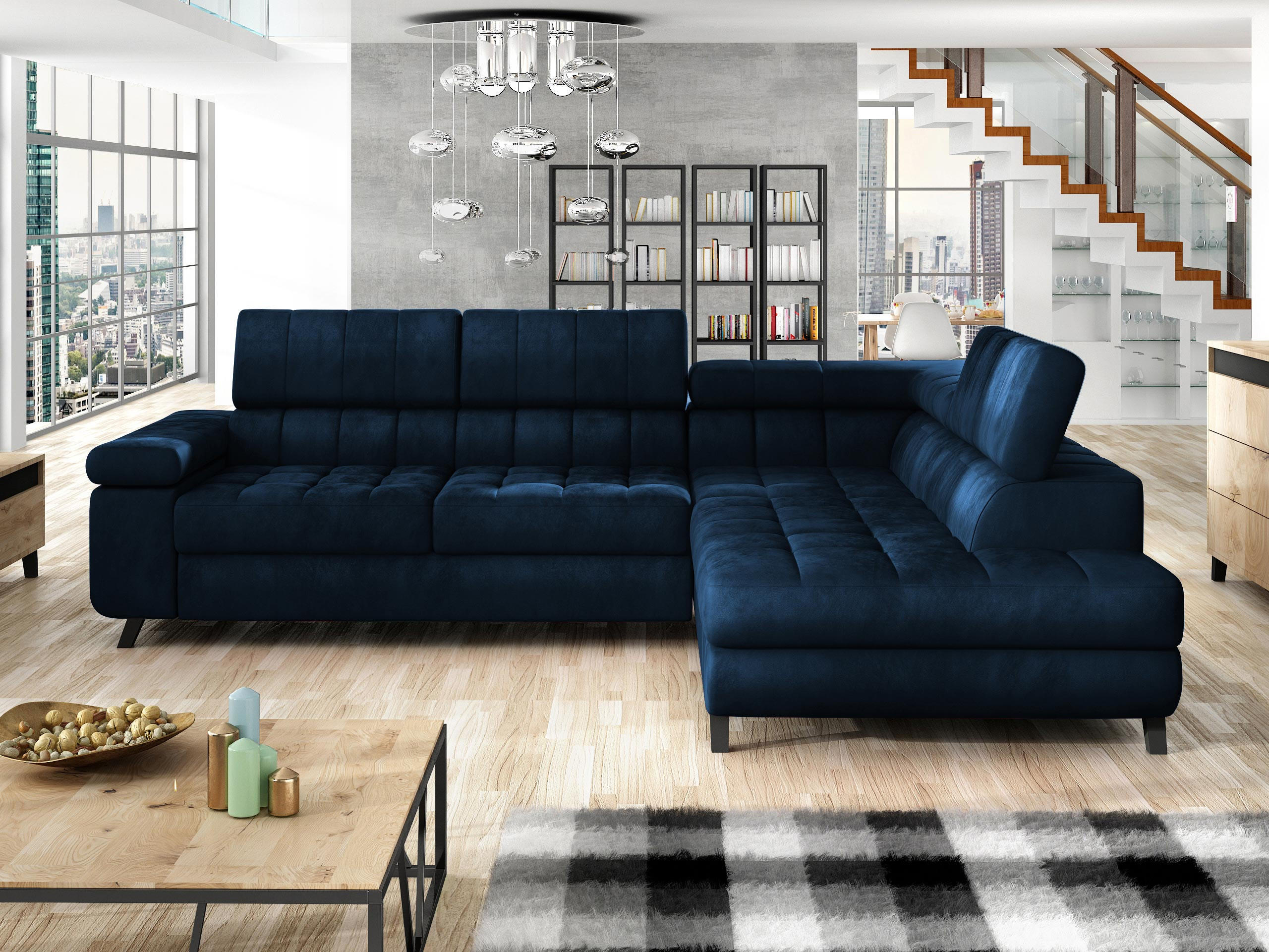 ECKSOFA Nord, Seite: Rechts - Schwarz/Dunkelblau, Holz/Textil (264/203cm) - MIRJAN24