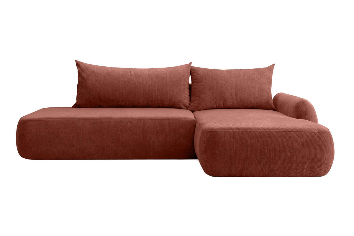 ECKSOFA Mit Schlaffunktion Und Bettkasten, Velvet-Stoff Vena, Kupfer, Rechts, HELA I - Kupferfarben, Holz (302/184cm) - Kaiser Möbel