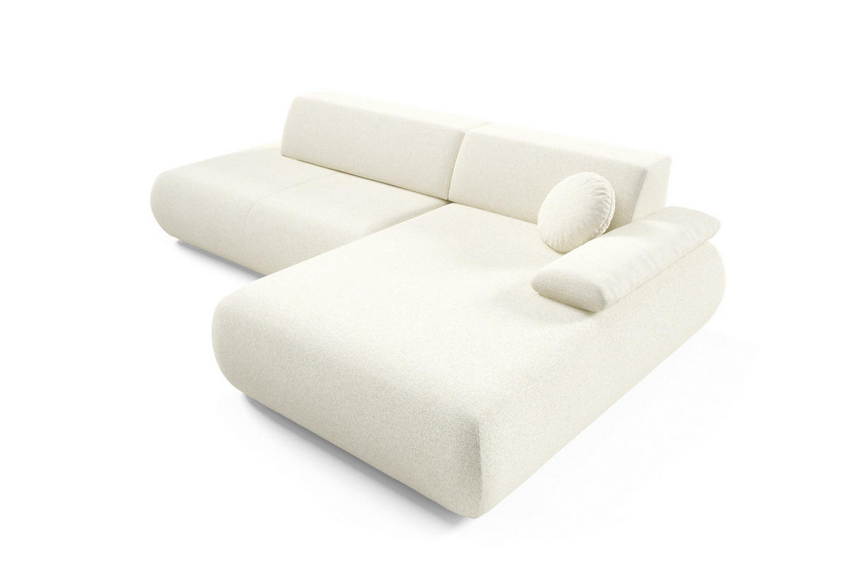 ECKSOFA DELTA R-S Creme Geflochtener Stoff mit Schlaffunktion - Creme, Holz (286/173.5cm) - MASSENO
