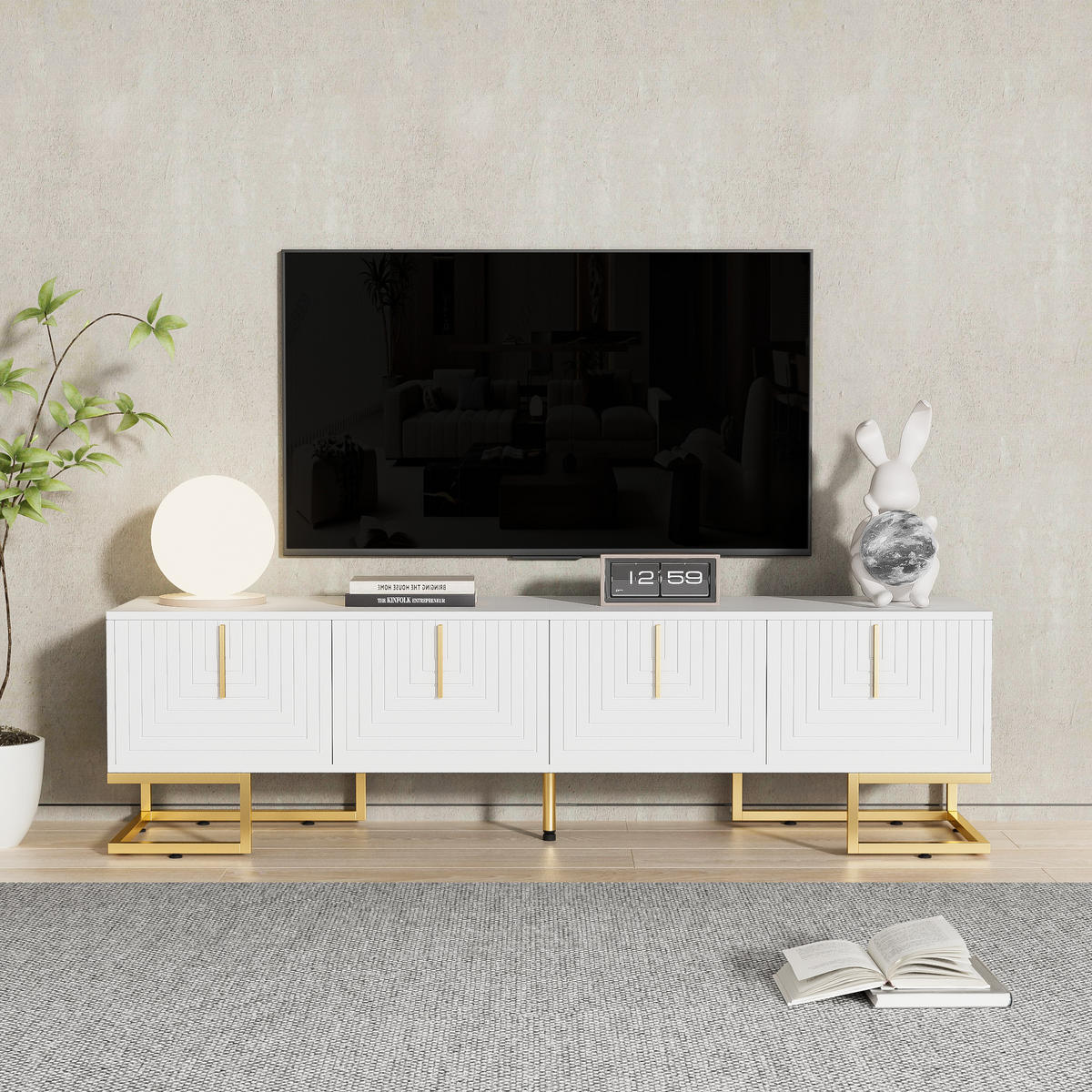 TV-SCHRANK in Weiß mit 4 Türen und goldfarbenen Metallfüßen 170/40/45.5 cm - Weiß, Holzwerkstoff (170/45.5/40cm) - Redom