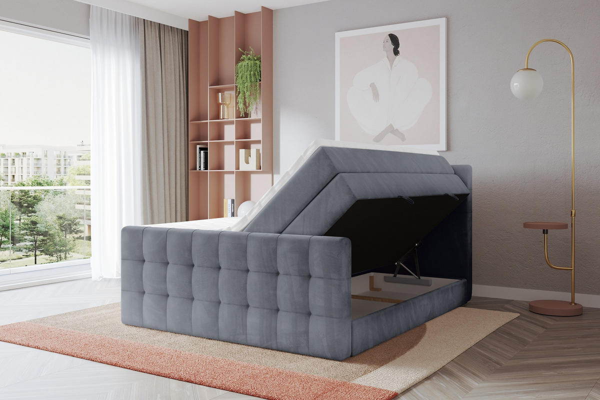 BOXSPRINGOVÁ POSTEL s matrací H3/H4 - IGAN-Z KING - 160x200 cm Šedá - šedá, kompozitní dřevo (163/200cm) - ALTDECOR
