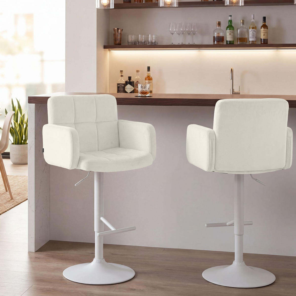 BARHOCKER 2 Samt Creme - Creme/Weiß, Textil/Metall (60/93/56cm) - CLP