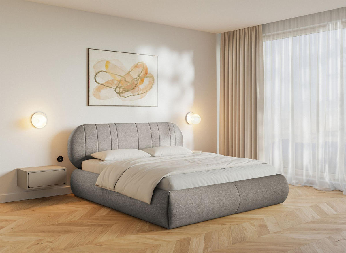 POLSTERBETT Asmelio Greige 140x200 cm - Taupe, Holz/Textil (140/200cm) - Selsey
