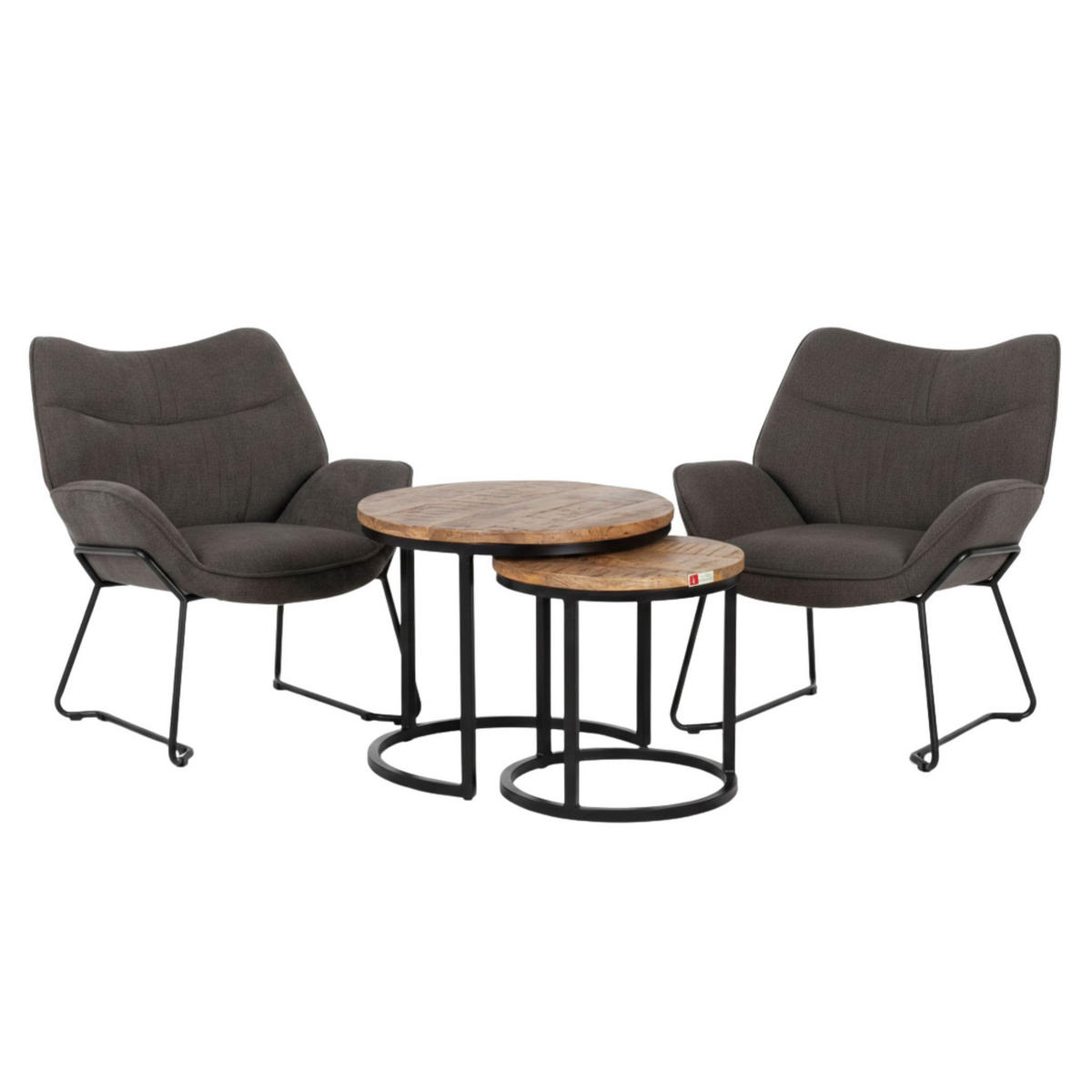 MÖBELSET Couchtisch Fermo, 2er Set Sessel Aliano dunkelgrau - Dunkelgrau/Schwarz, Holz/Textil (58/45/58cm) - bene living