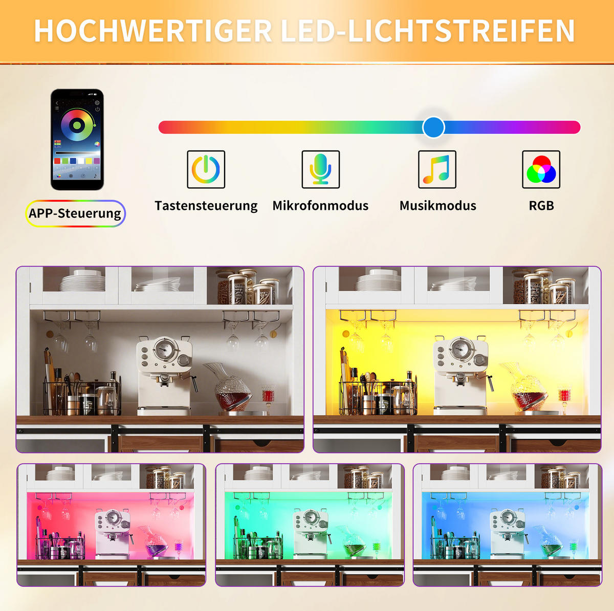 HOCHSCHRANK mit LED-Beleuchtung 104 x 40 x 180 cm MDF Metall Glas Weiß - Weiß, Glas (40/180/104cm) - Meubliv