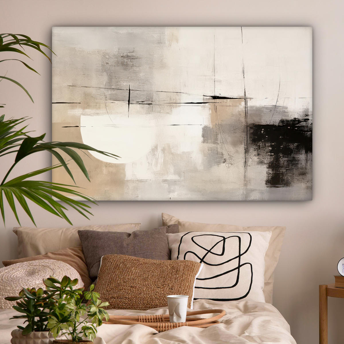 LEINWANDBILD Abstrakt - Kunst - Grau Wohnzimmer Groß 120x80 cm - Hellgrau, Textil (120/80cm) - MuchoWow