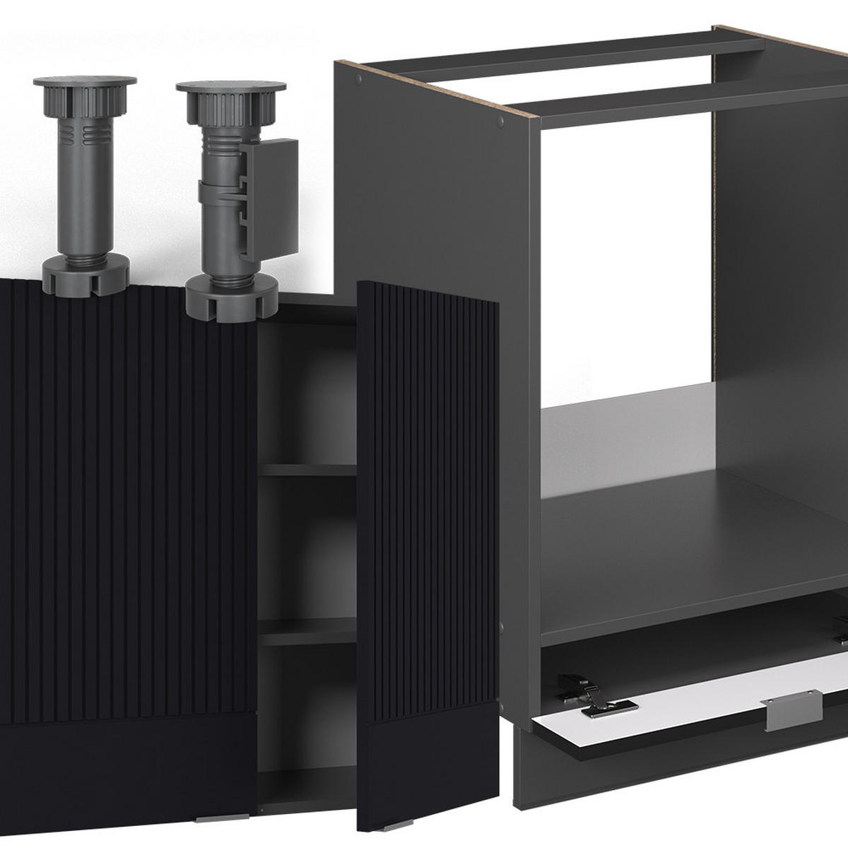 ECKKÜCHE Fame-Line, Schwarz gestreift/Anthrazit, 227 x 287 cm, AP Anthrazit - Anthrazit/Schwarz, Holzwerkstoff (287/81.6/60cm) - Vicco