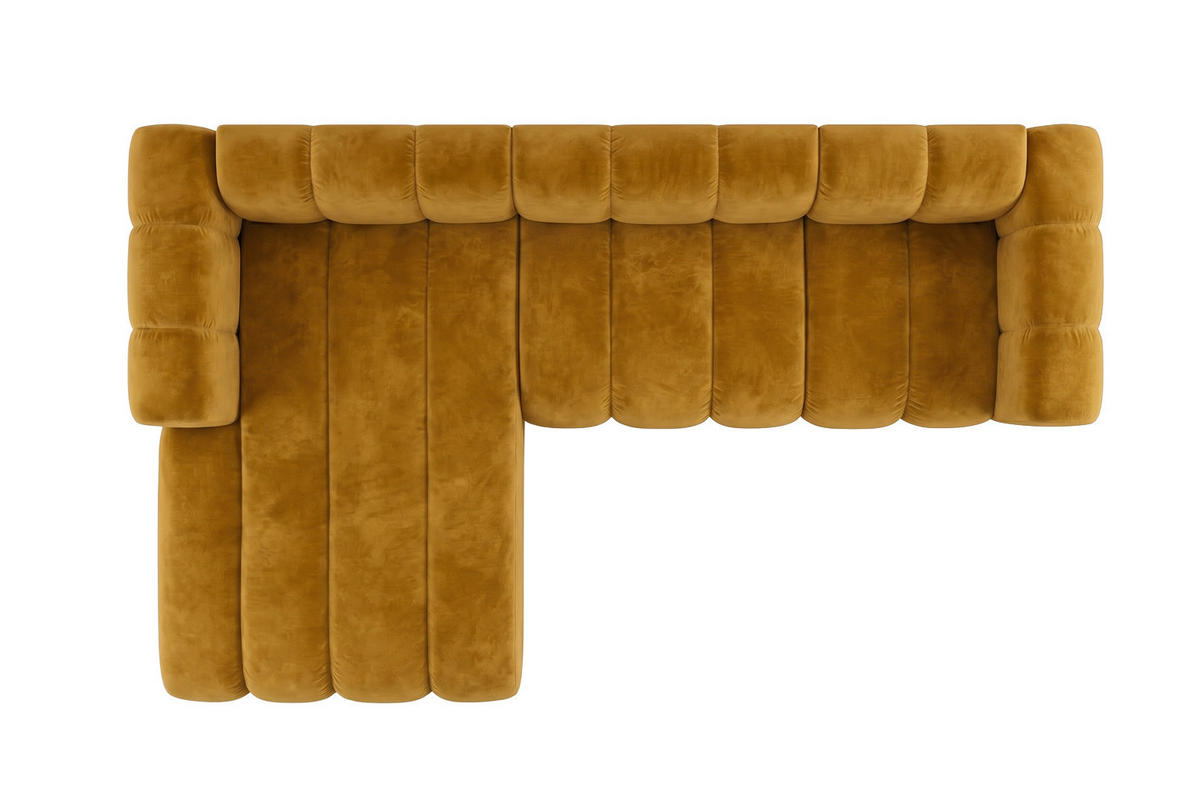 ECKSOFA Modulares In L-Form, Velvet-Stoff Riviera, Senffarbe, Links, GRAND 287 cm - Gelb, Holz (287/179cm) - Kaiser Möbel